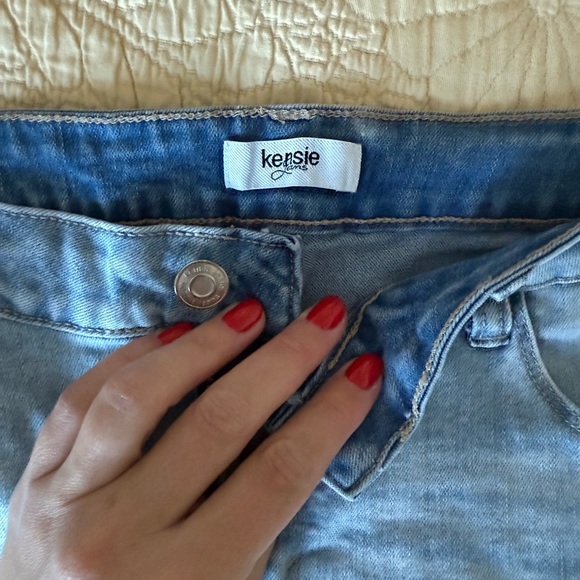 Kensie Blue Jean Shorts with Pink Floral Embroidery - Picture 2 of 4